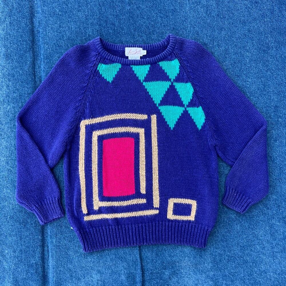 80s Laura Scott abstract geometric crewneck pullover abstract sweater
